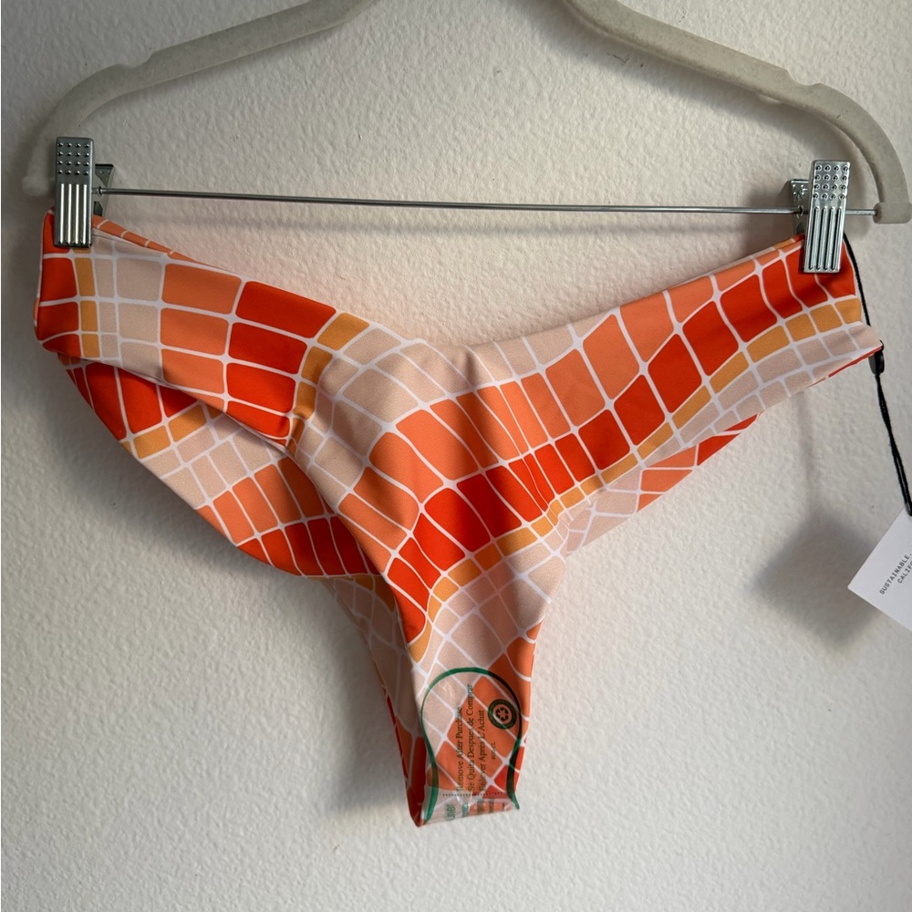 Skatie Geometric Bikini Bottom in Orange and Cream - Picture 2 of 4